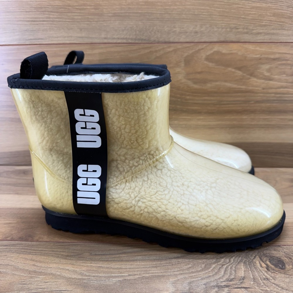 UGG FLAWED Classic Clear Mini Boots Womens 8.5 Sherpa Shearling Fur Lined Jelly